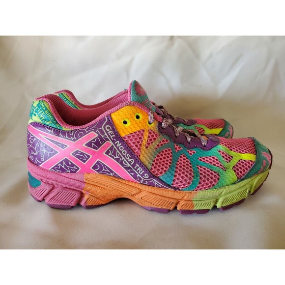 ASICS Gel Noosa Tri 9 C401N Triathlon Shoes Women Sz 5.5 Pink Green Orange Purpl - Picture 1 of 12